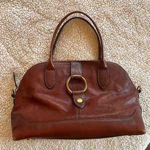 Frye Ring Dome leather satchel crossbody Cognac